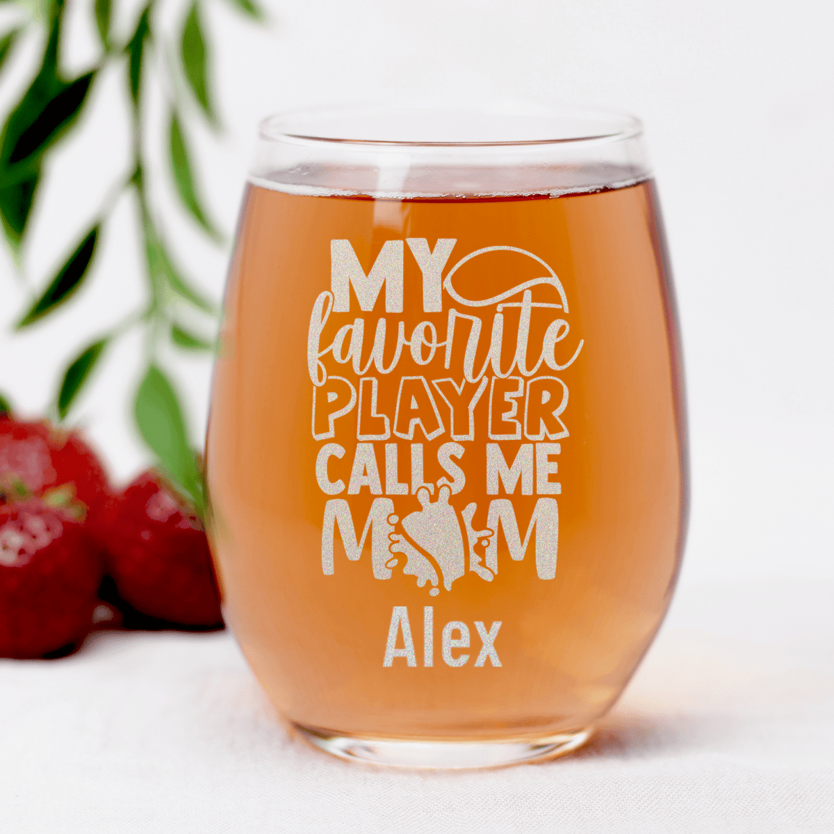Personalized That Tennis Player Calls Me Mom Stemless Wine Glass for her, Customized Gifts for Women by Groovy Girl Gifts