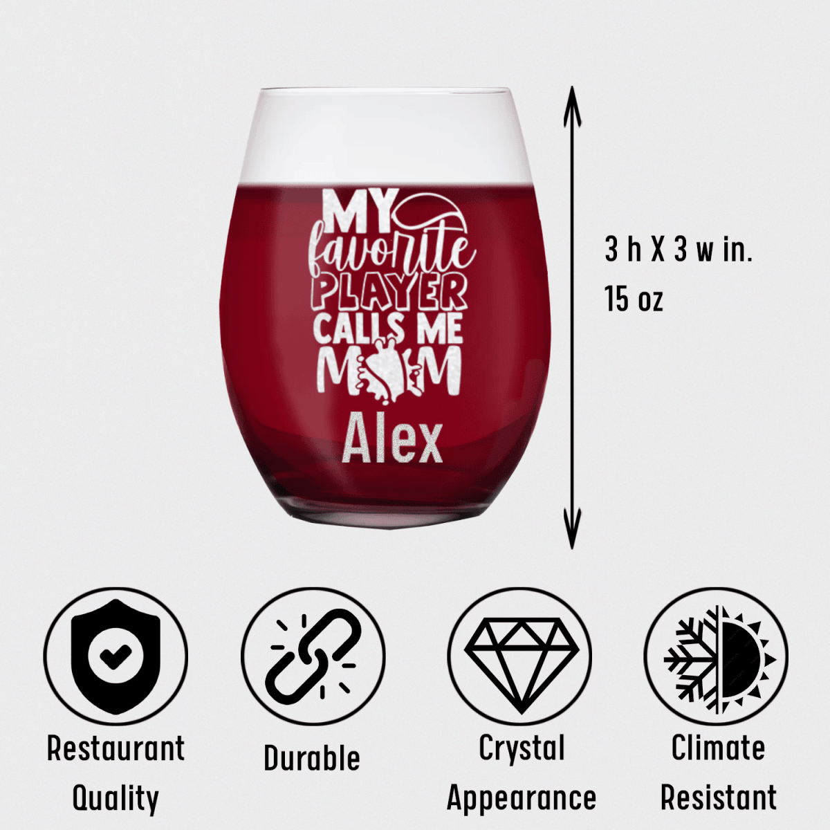Personalized That Tennis Player Calls Me Mom Stemless Wine Glass for her, Customized Gifts for Women by Groovy Girl Gifts