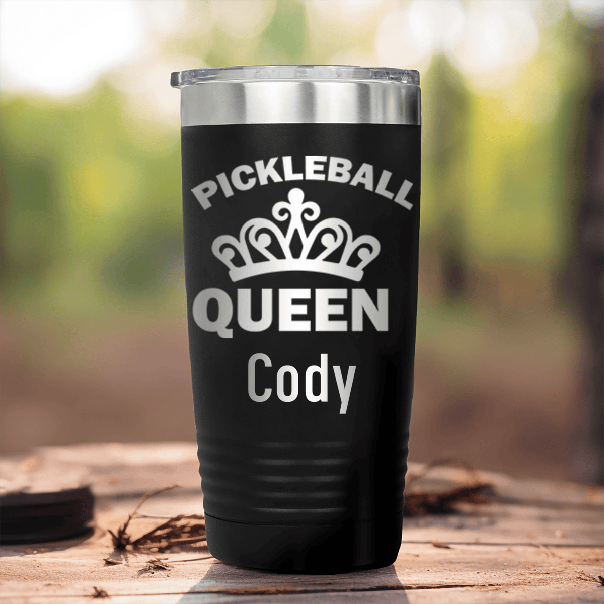 Black Pickleball Tumbler With The Pickleball Queen Design