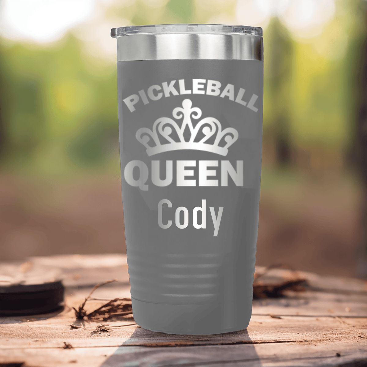 Grey Pickleball Tumbler With The Pickleball Queen Design