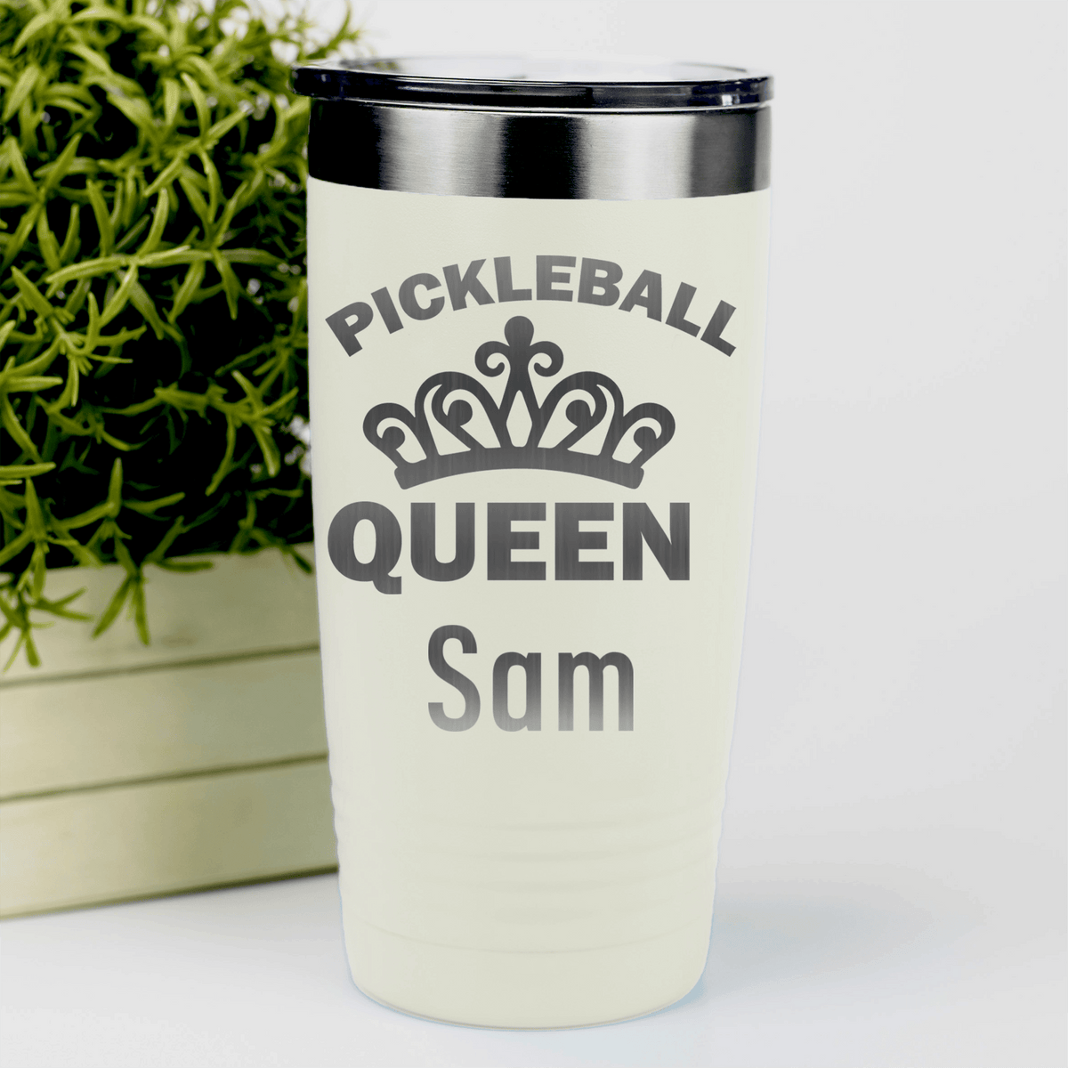 White Pickleball Tumbler With The Pickleball Queen Design