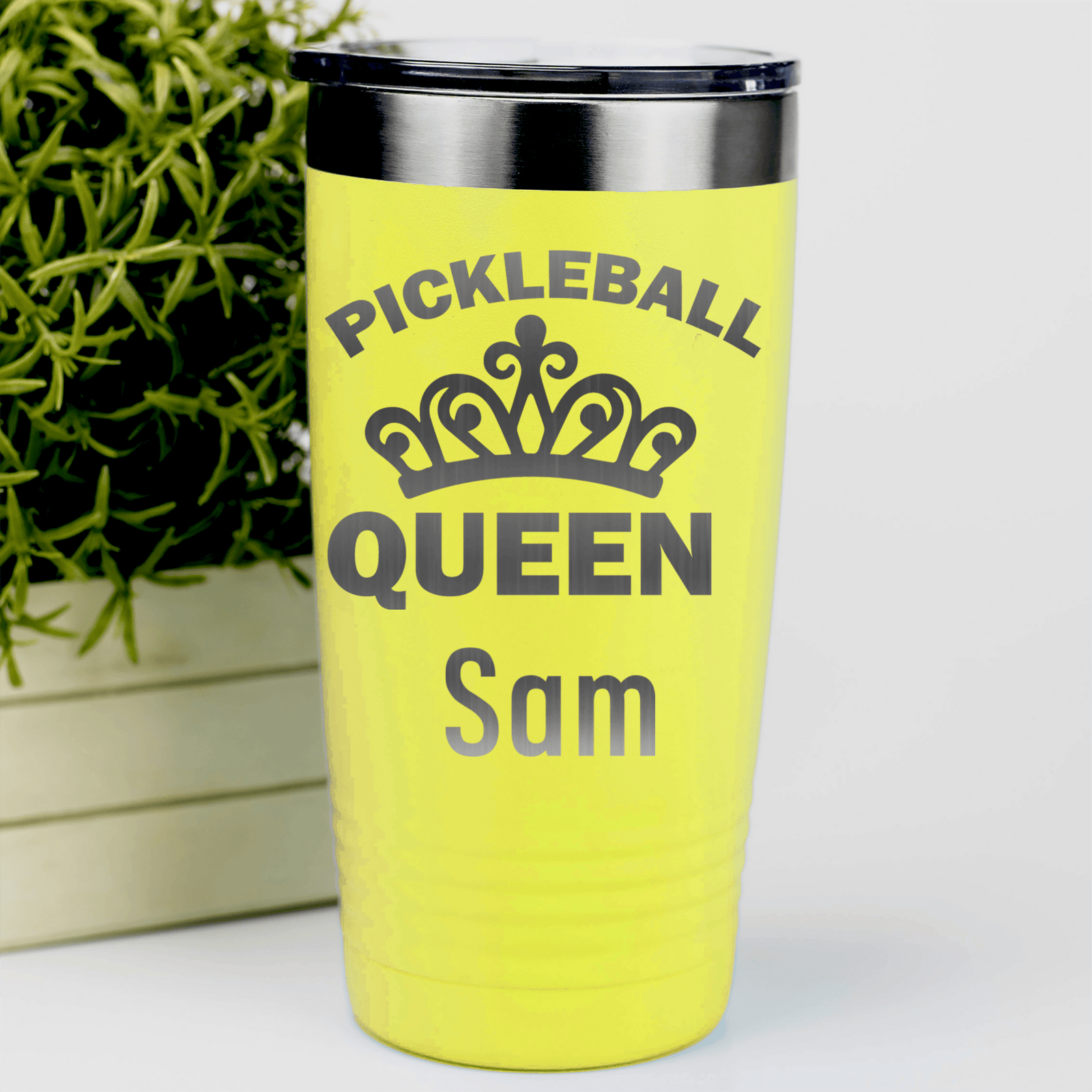 Yellow Pickleball Tumbler With The Pickleball Queen Design