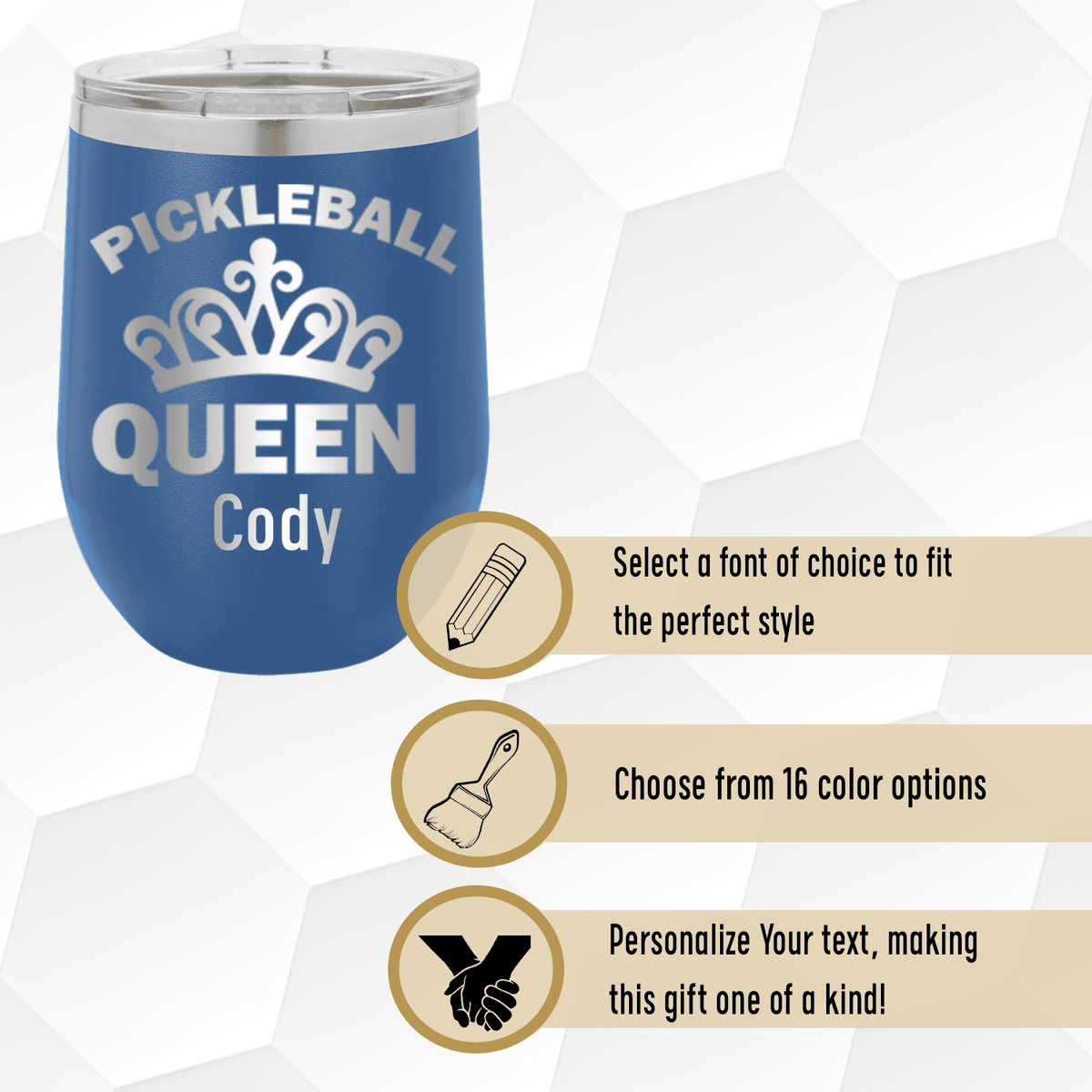 Personalized The Pickleball Queen Wine Tumbler for her, Customized Gifts for Women by Groovy Girl Gifts