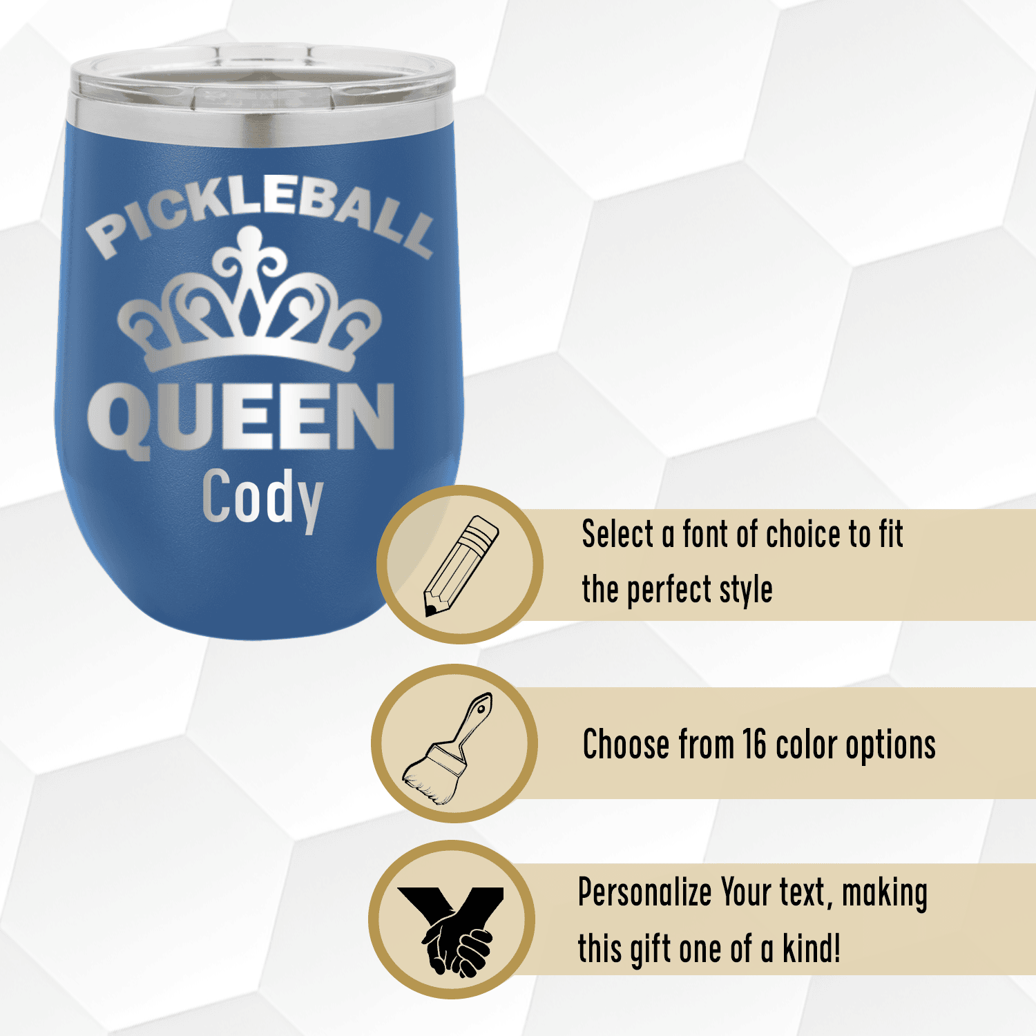 Personalized The Pickleball Queen Wine Tumbler for her, Customized Gifts for Women by Groovy Girl Gifts
