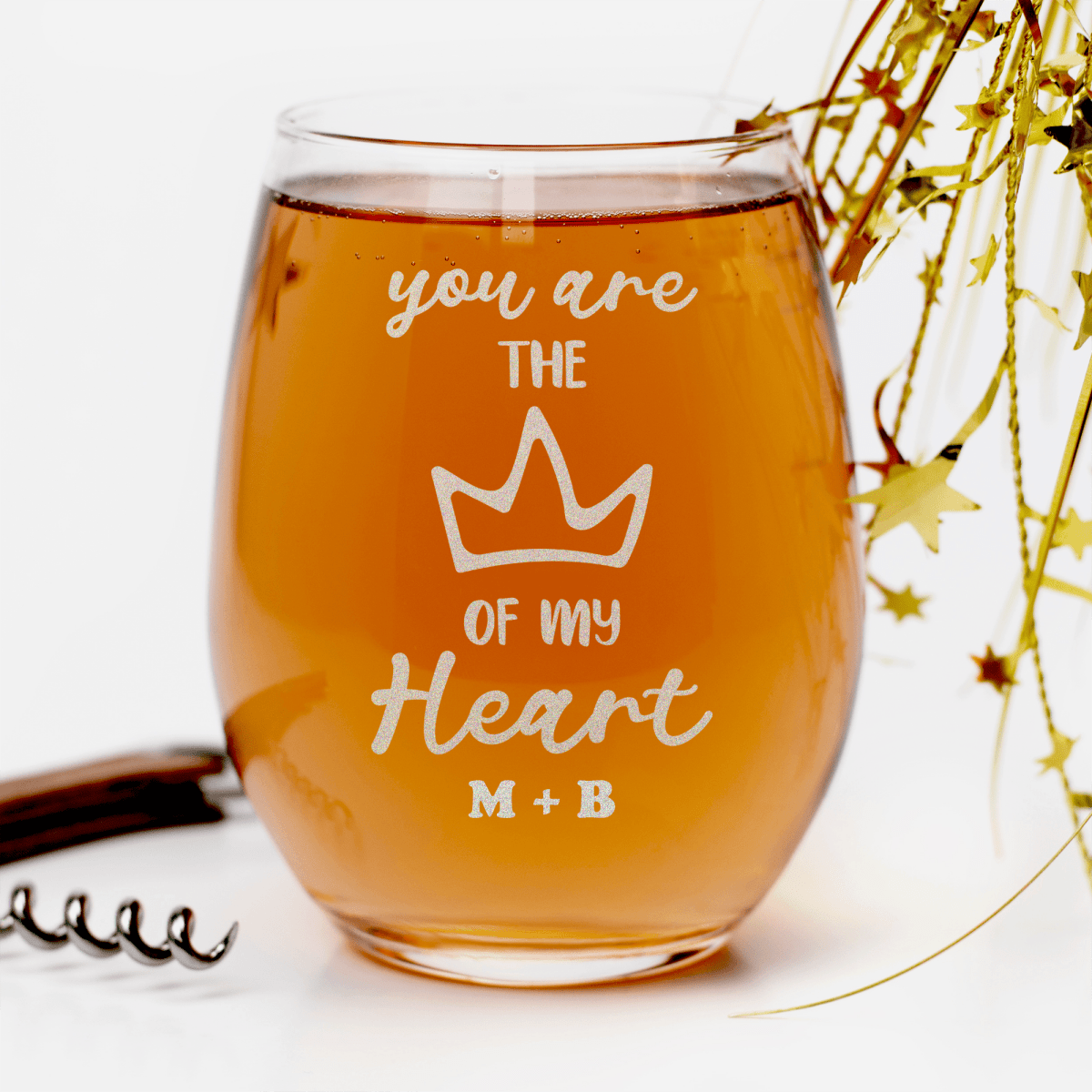 Personalized The Queen Of My Heart Stemless Wine Glass for her, Customized Gifts for Women by Groovy Girl Gifts