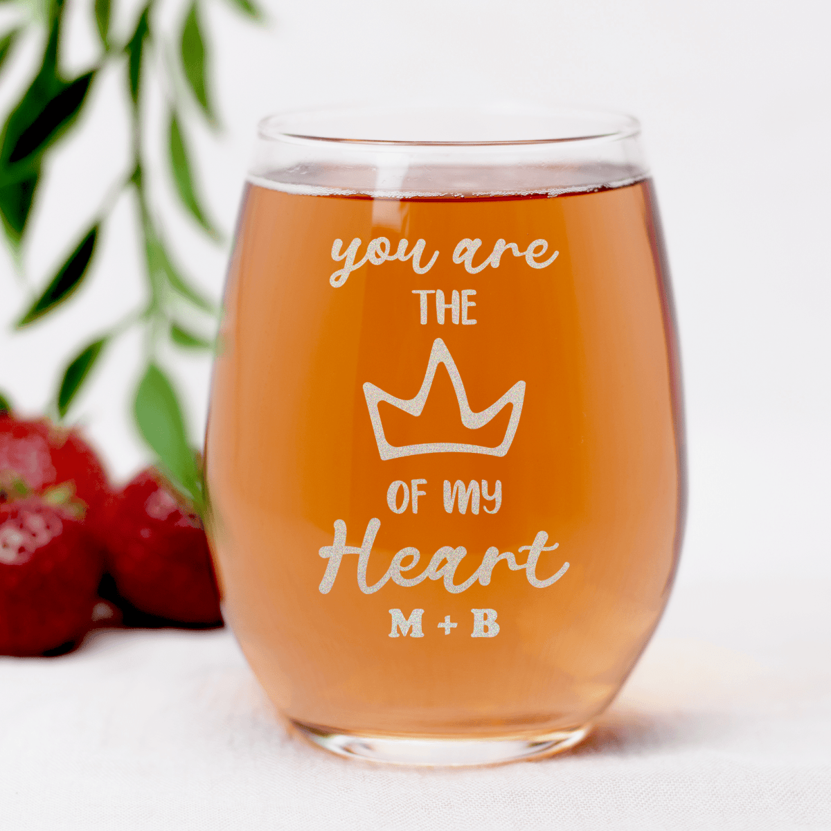 Personalized The Queen Of My Heart Stemless Wine Glass for her, Customized Gifts for Women by Groovy Girl Gifts