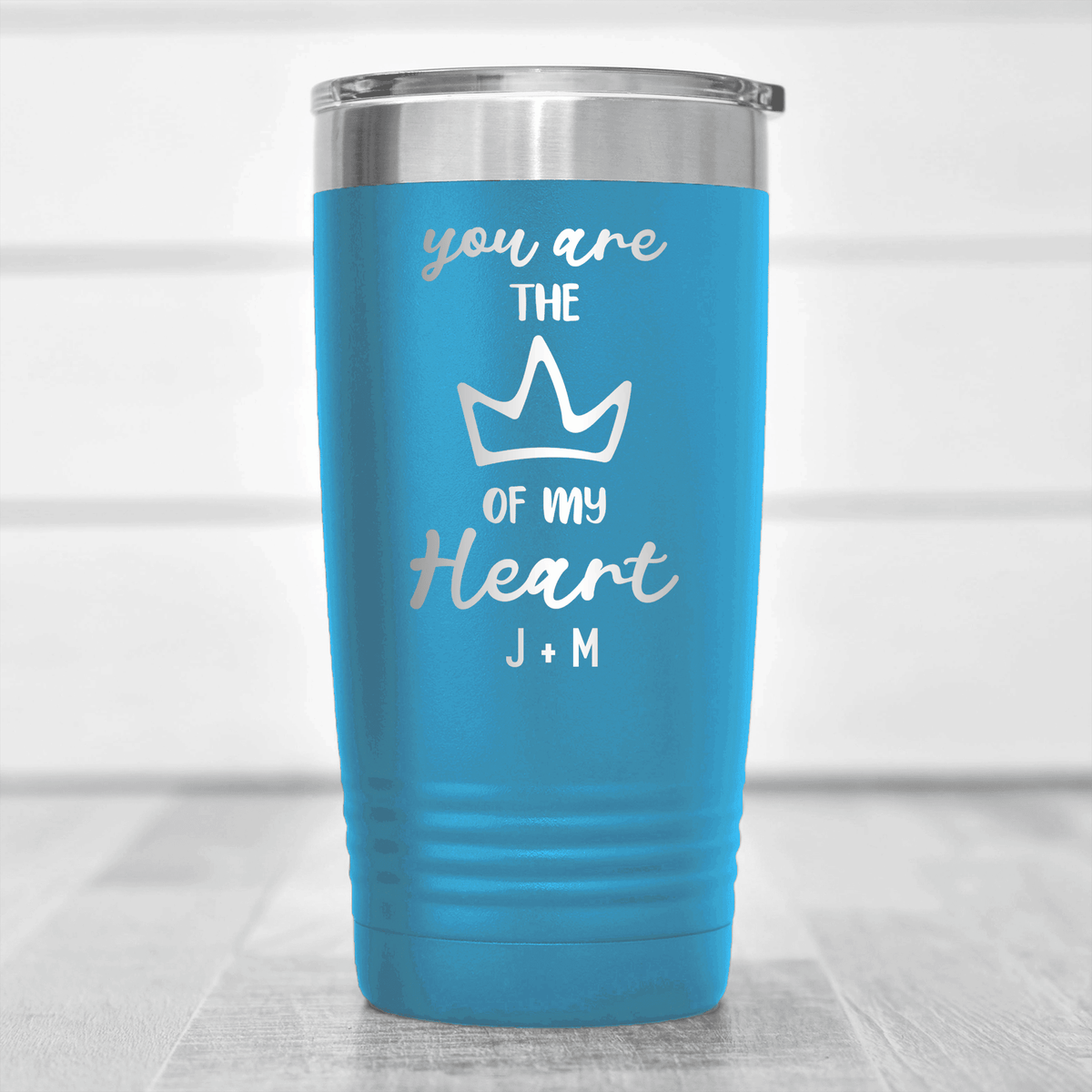Light Blue Valentines Day Tumbler With The Queen Of My Heart Design