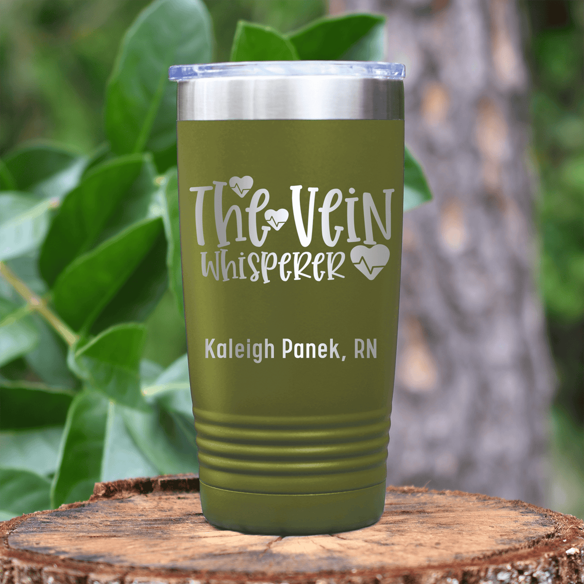 Military Green Nurse Tumbler With The Vein Whisperer Design