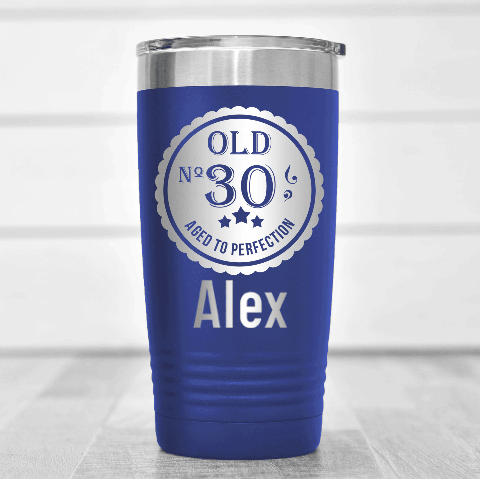 Blue Birthday Tumbler With Thirty Aged To Perfection Design