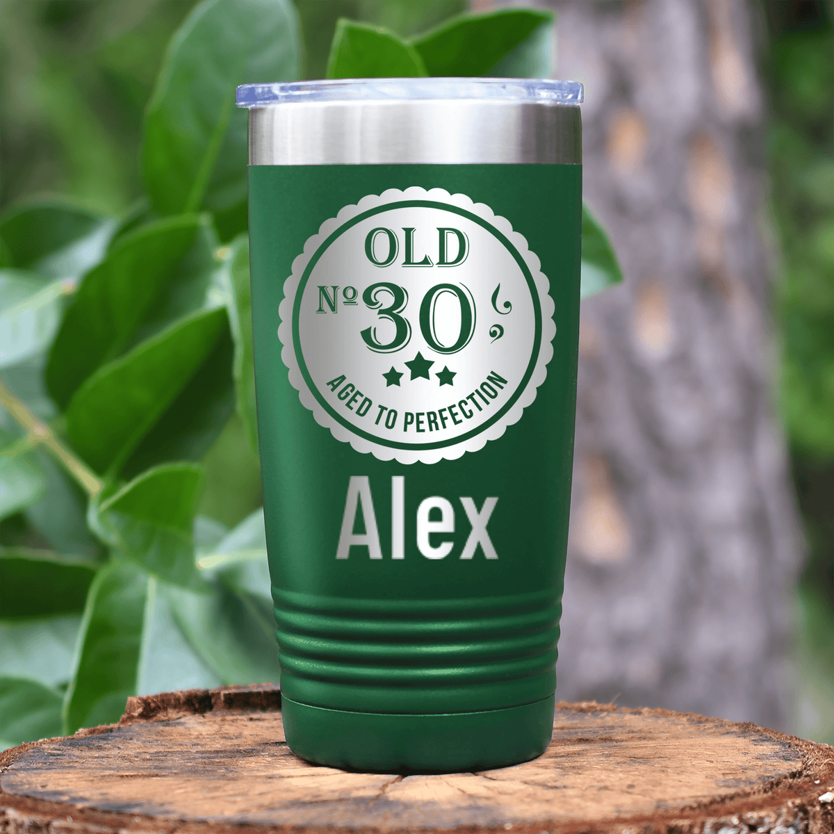 Green Birthday Tumbler With Thirty Aged To Perfection Design