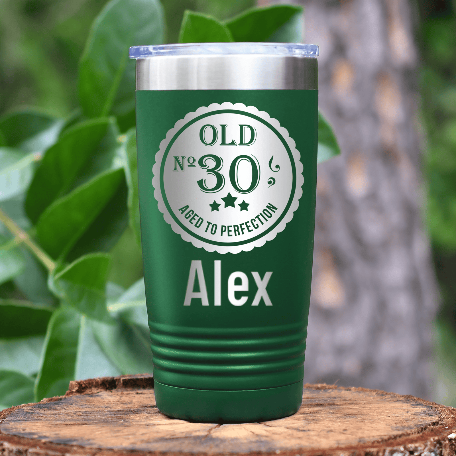 Green Birthday Tumbler With Thirty Aged To Perfection Design