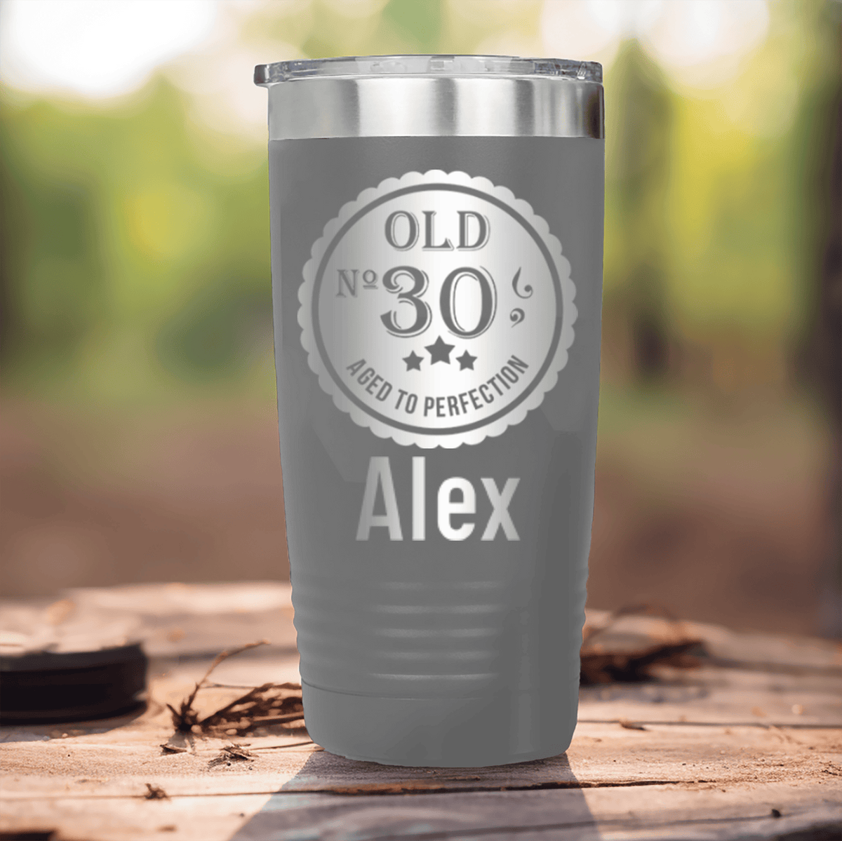Grey Birthday Tumbler With Thirty Aged To Perfection Design
