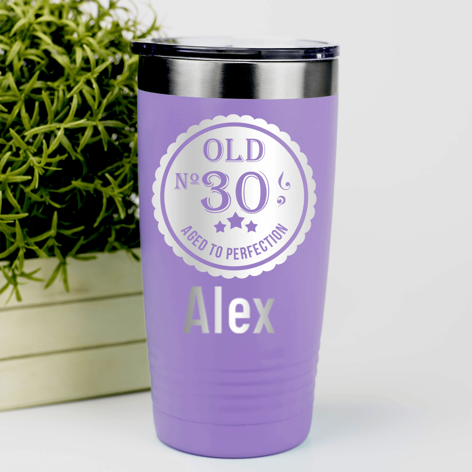 Light Purple Birthday Tumbler With Thirty Aged To Perfection Design