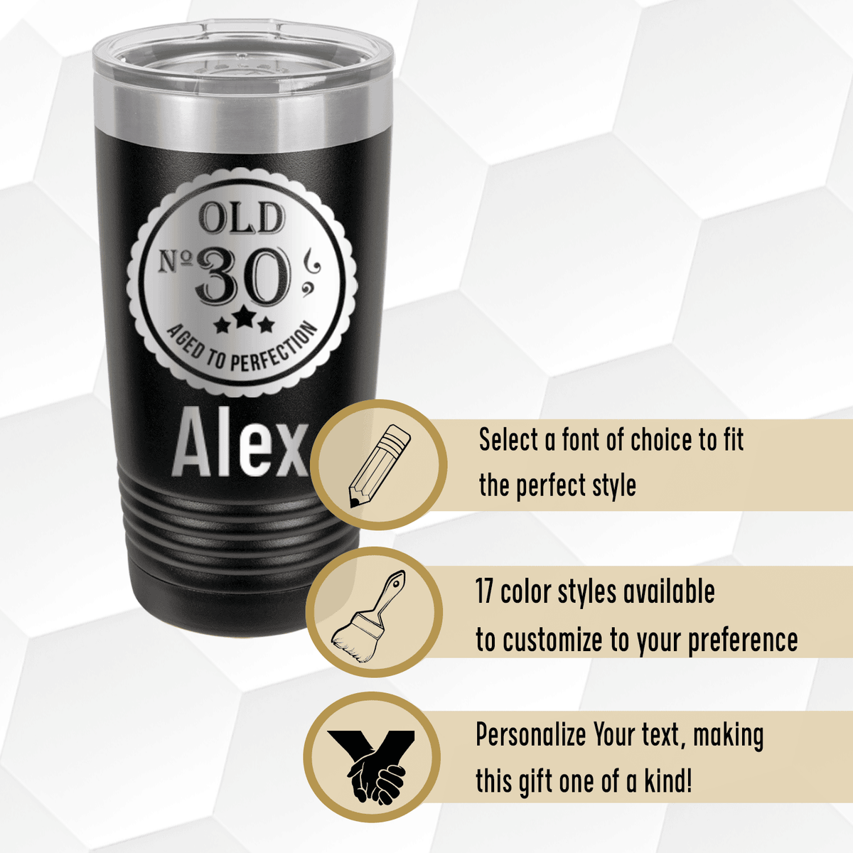 Personalized Thirty Aged To Perfection Tumbler for her, Customized Gifts for Women by Groovy Girl Gifts