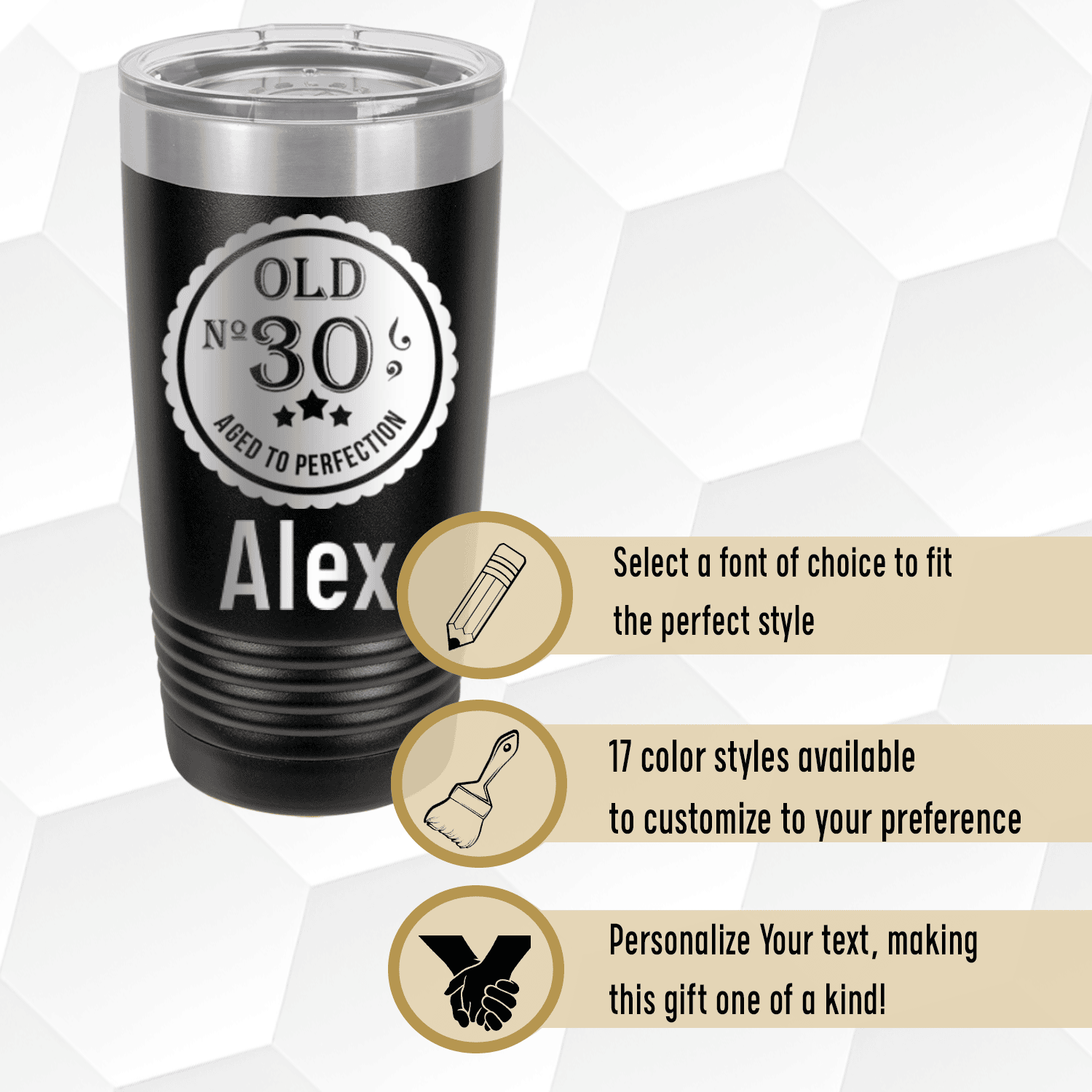 Pink Birthday Tumbler With Thirty Aged To Perfection Design