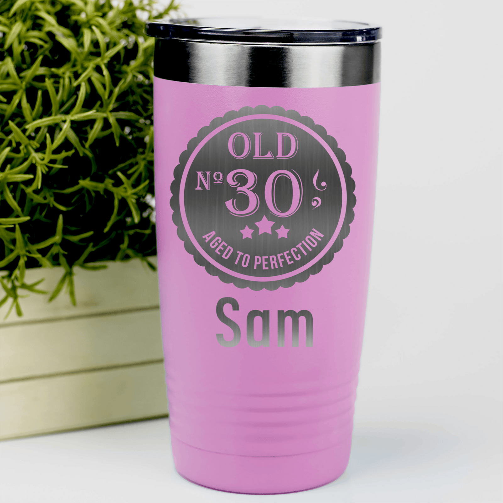 Pink Birthday Tumbler With Thirty Aged To Perfection Design