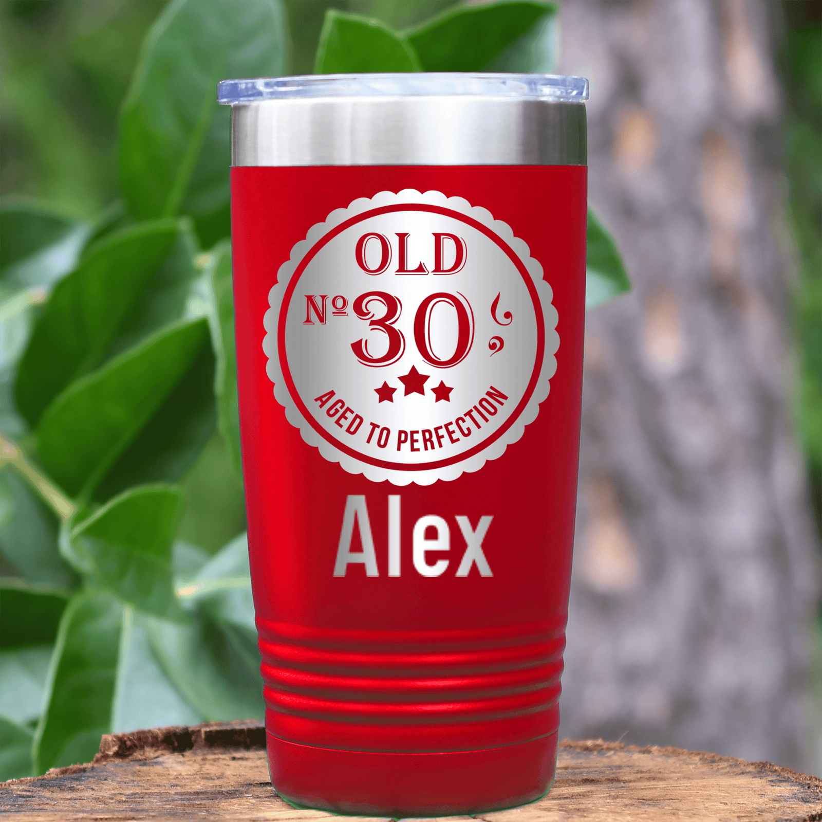 Red Birthday Tumbler With Thirty Aged To Perfection Design