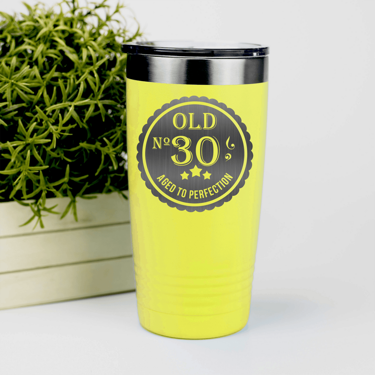 Yellow birthday tumbler Thirty Aged To Perfection