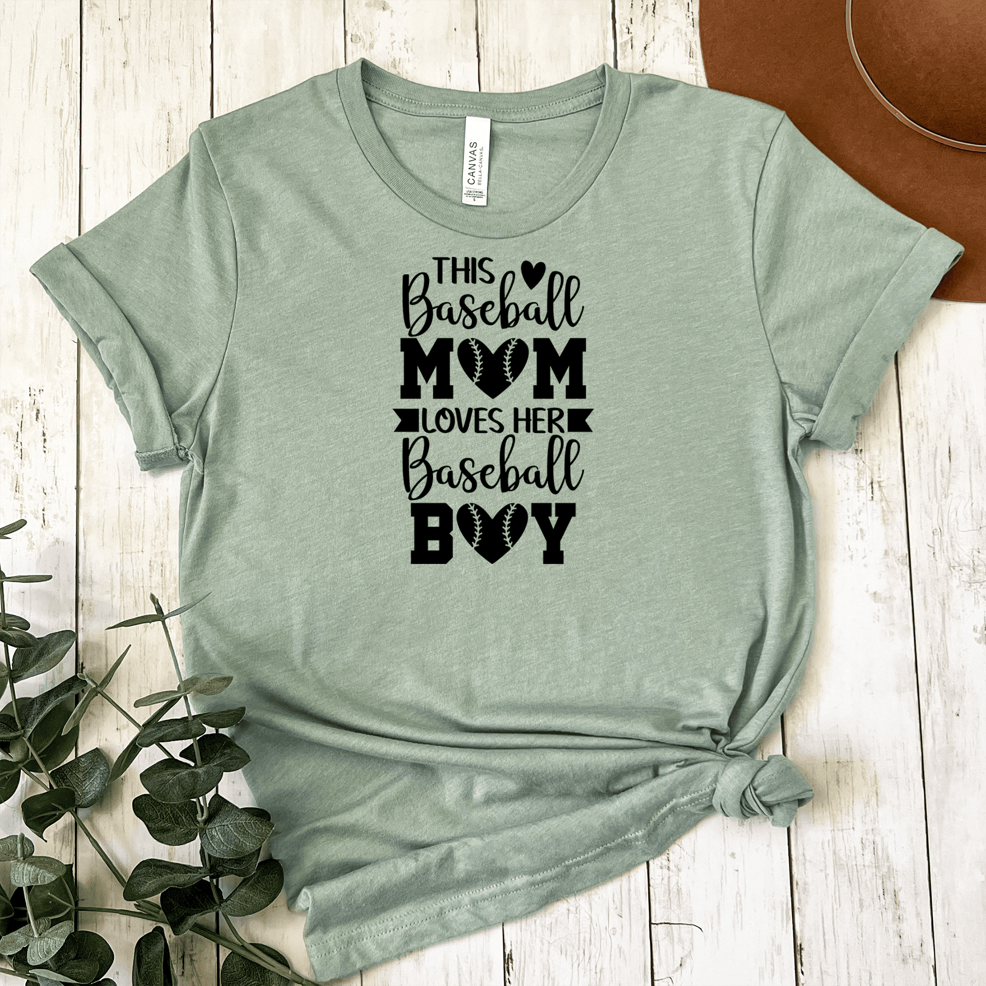 Womens Light Green T Shirt with This-Baseball-Mom-Loves-Her-Son design