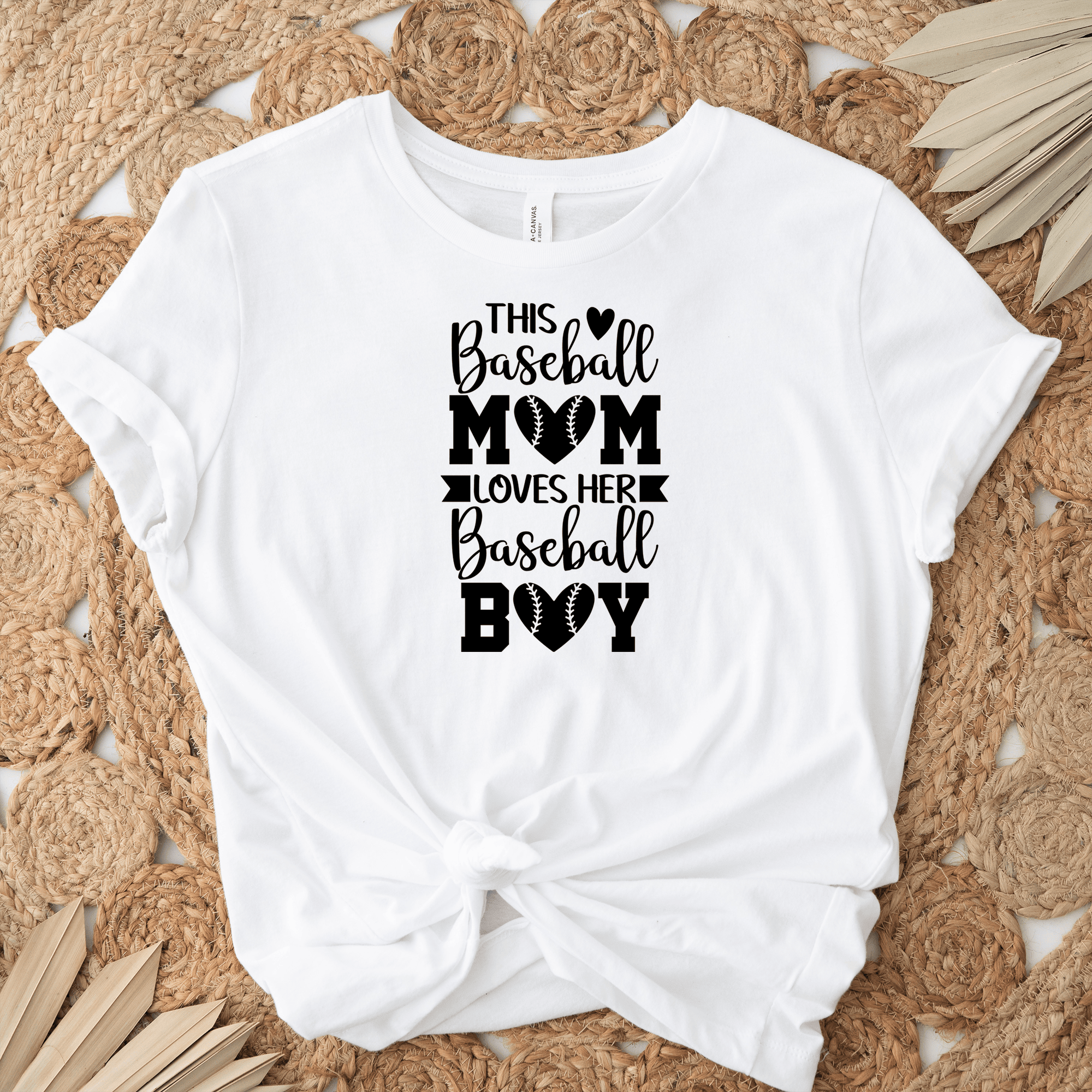 Womens White T Shirt with This-Baseball-Mom-Loves-Her-Son design