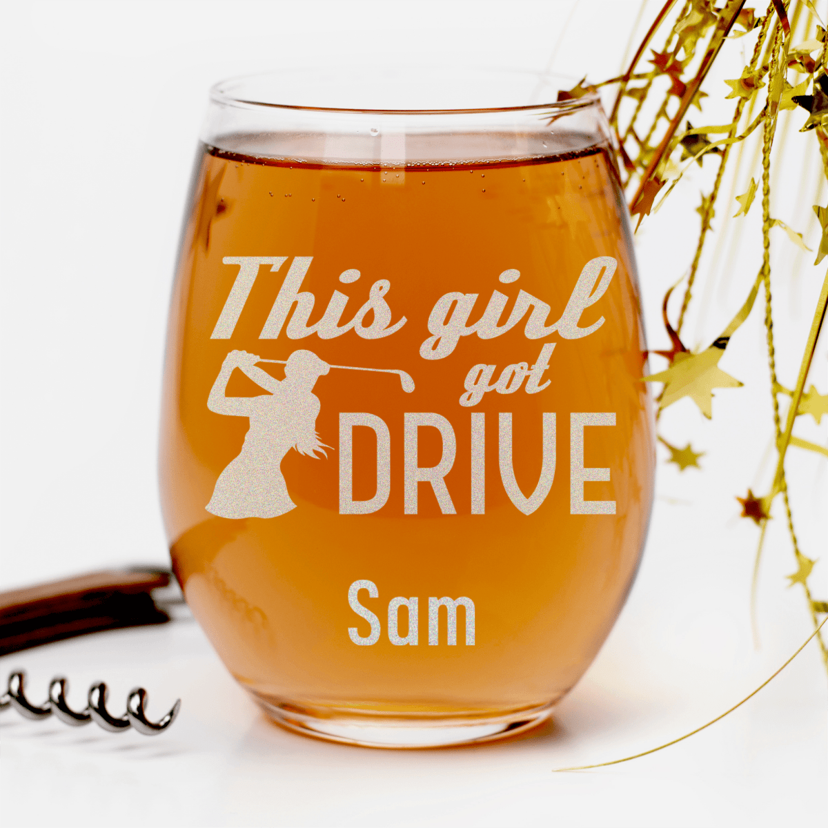 Personalized This Girl Can Drive Stemless Wine Glass for her, Customized Gifts for Women by Groovy Girl Gifts