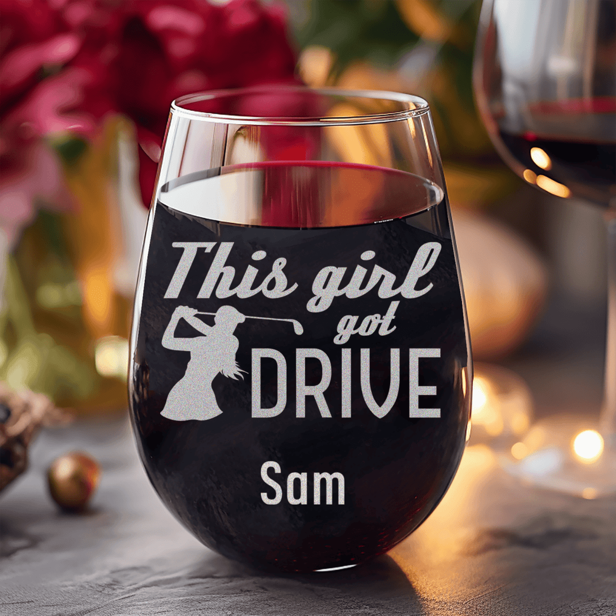 Personalized This Girl Can Drive Stemless Wine Glass for her, Customized Gifts for Women by Groovy Girl Gifts