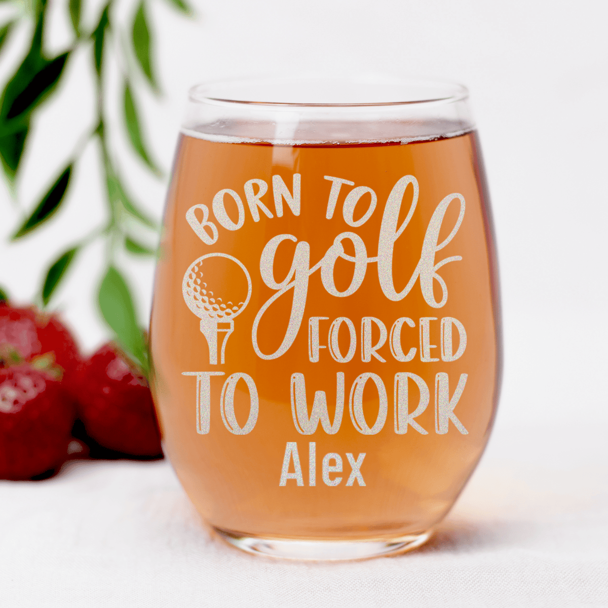 Personalized This Girls Born To Golf Stemless Wine Glass for her, Customized Gifts for Women by Groovy Girl Gifts