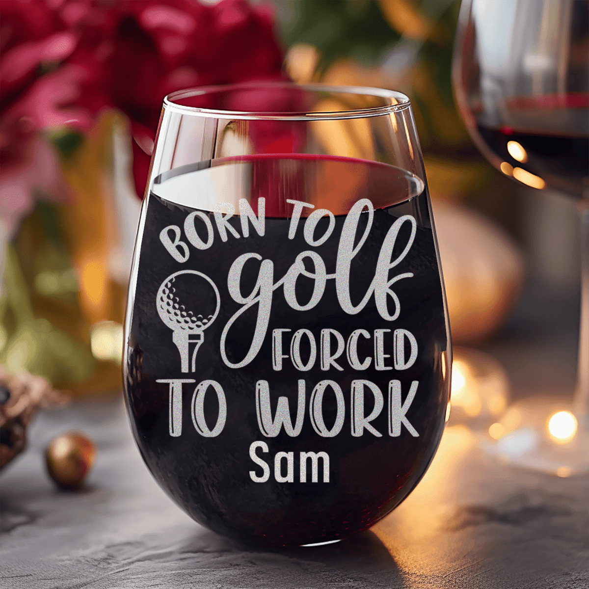 Personalized This Girls Born To Golf Stemless Wine Glass for her, Customized Gifts for Women by Groovy Girl Gifts