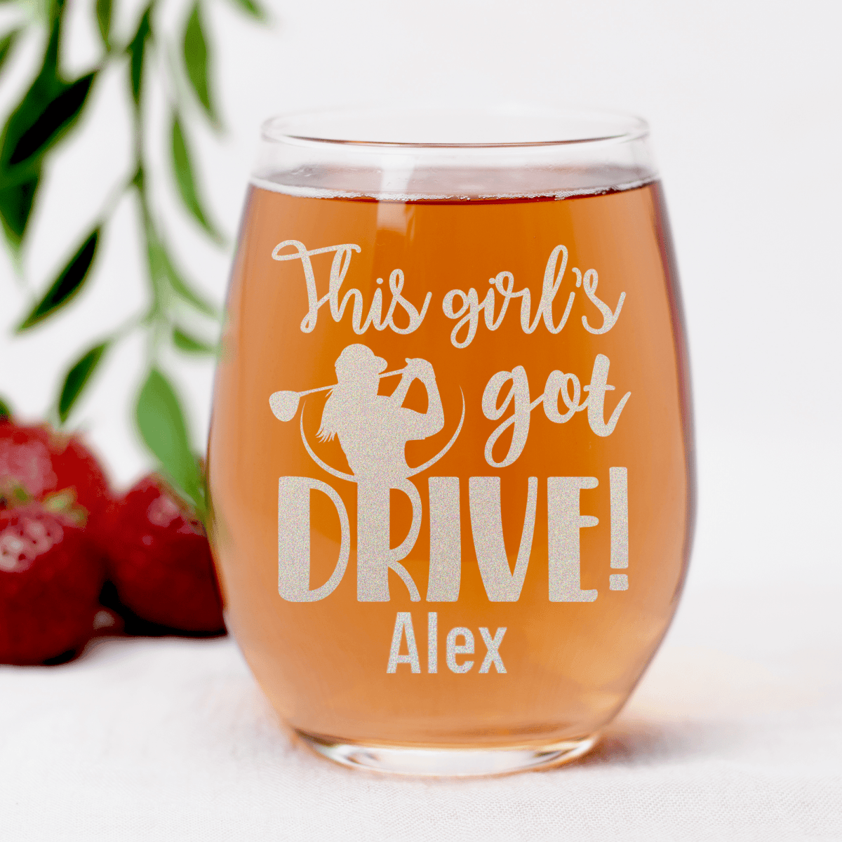 Personalized This Girls Got Drive Stemless Wine Glass for her, Customized Gifts for Women by Groovy Girl Gifts