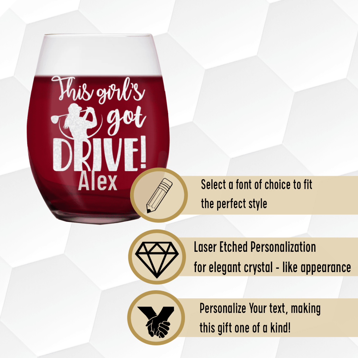 Personalized This Girls Got Drive Stemless Wine Glass for her, Customized Gifts for Women by Groovy Girl Gifts
