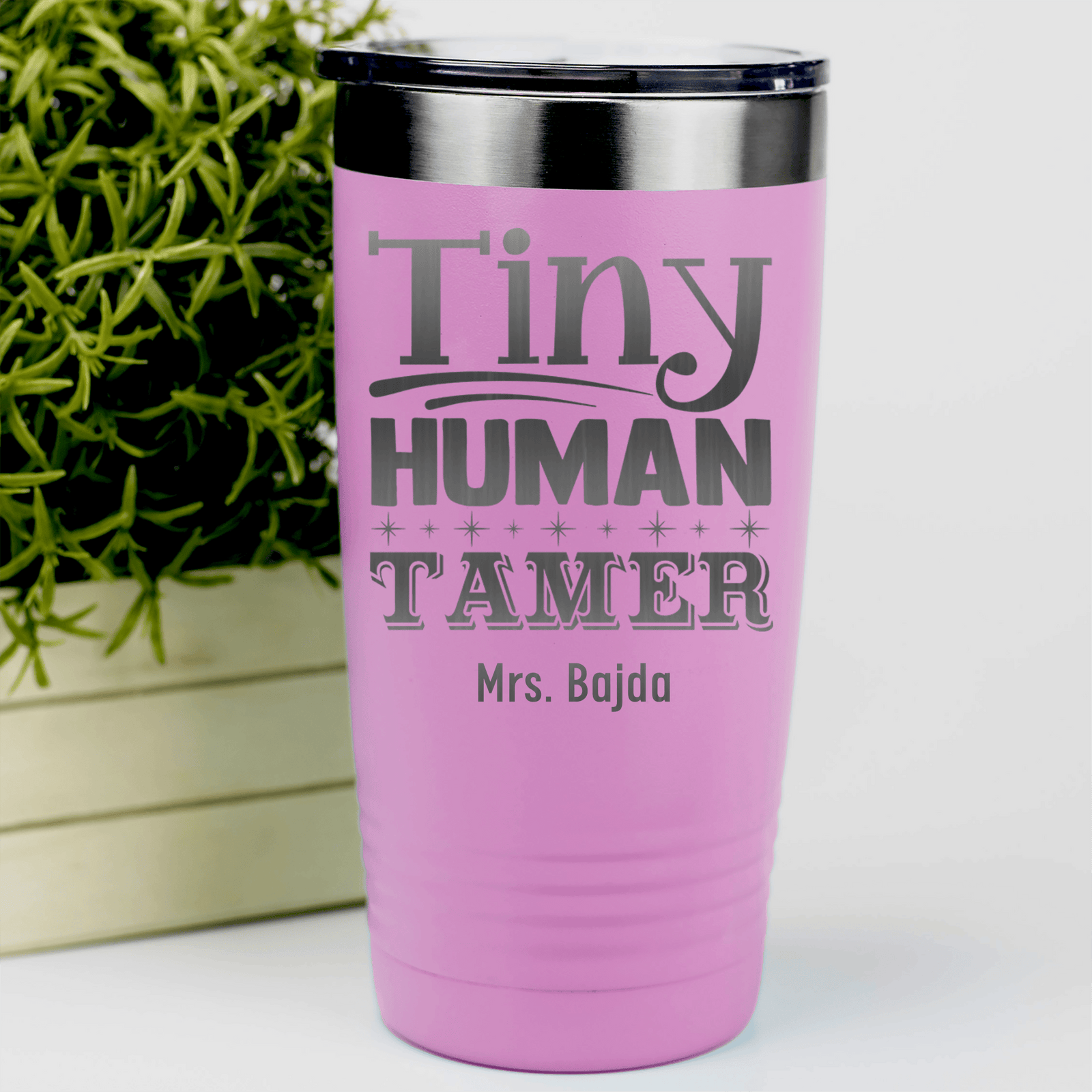 Pink Teacher Tumbler With Tiny Human Tamer Design