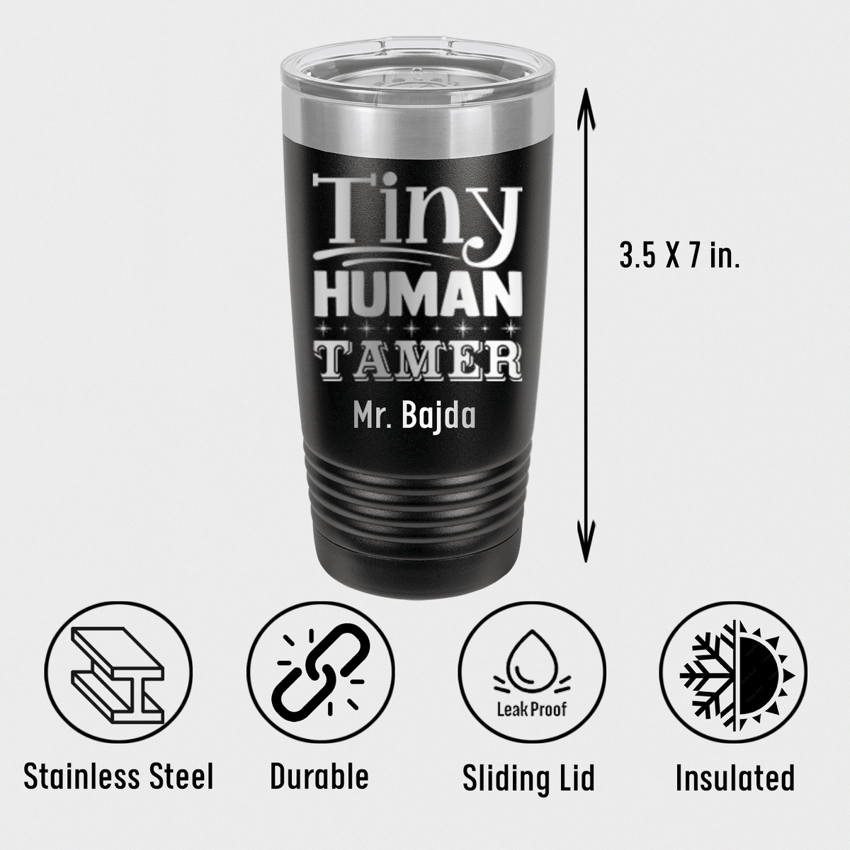 Personalized Tiny Human Tamer Tumbler for her, Customized Gifts for Women by Groovy Girl Gifts