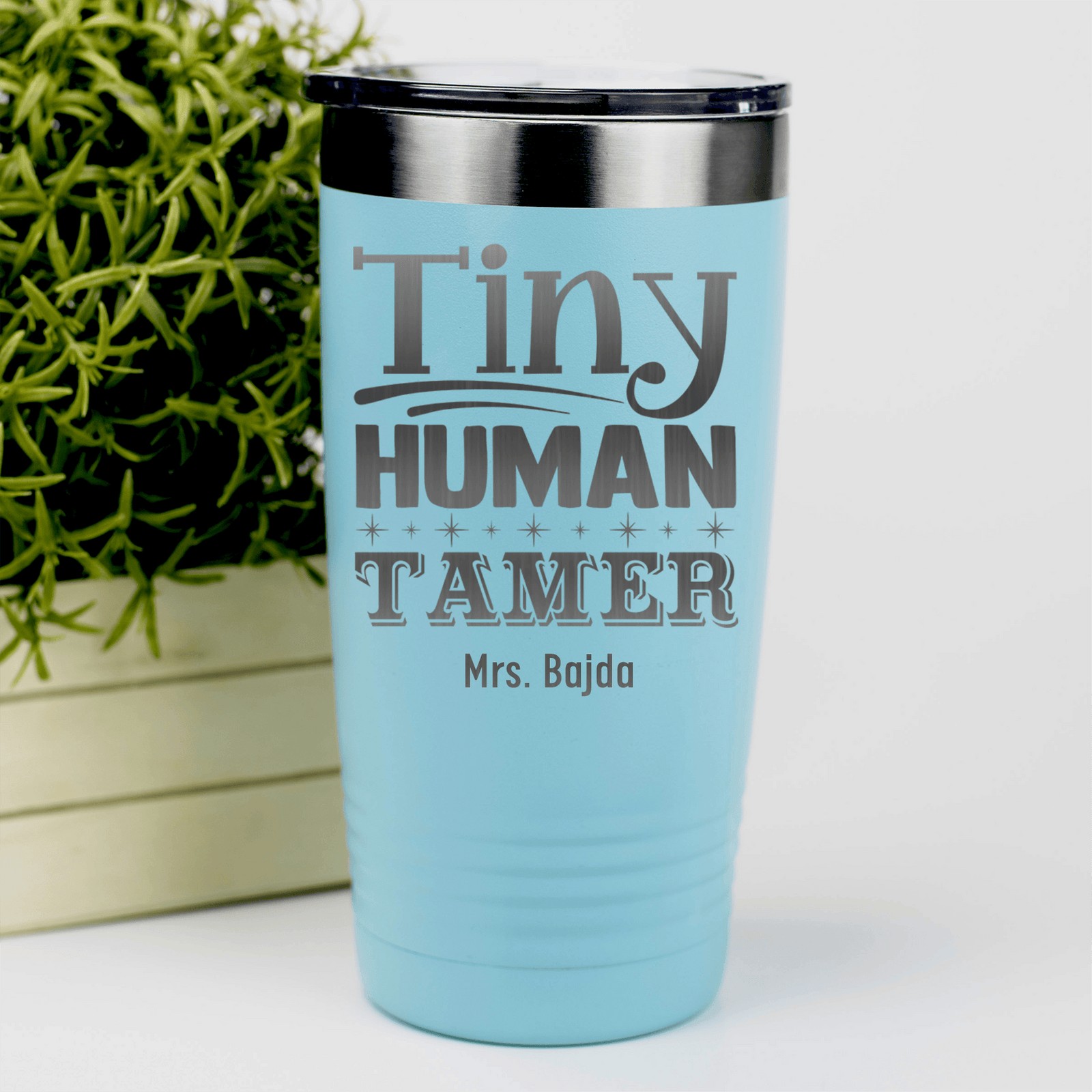 Teal Teacher Tumbler With Tiny Human Tamer Design