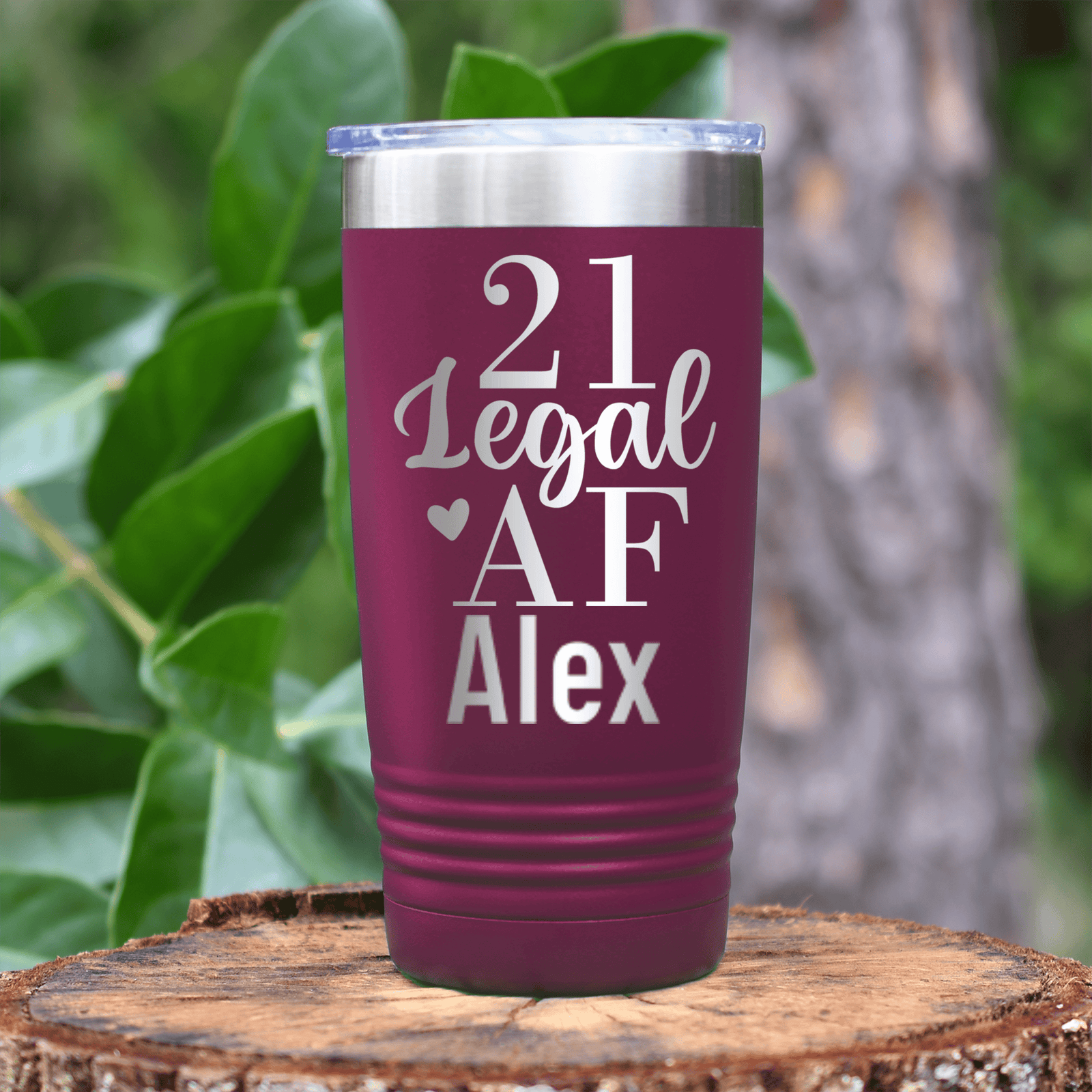 Maroon Birthday Tumbler With Twenty One Af Design