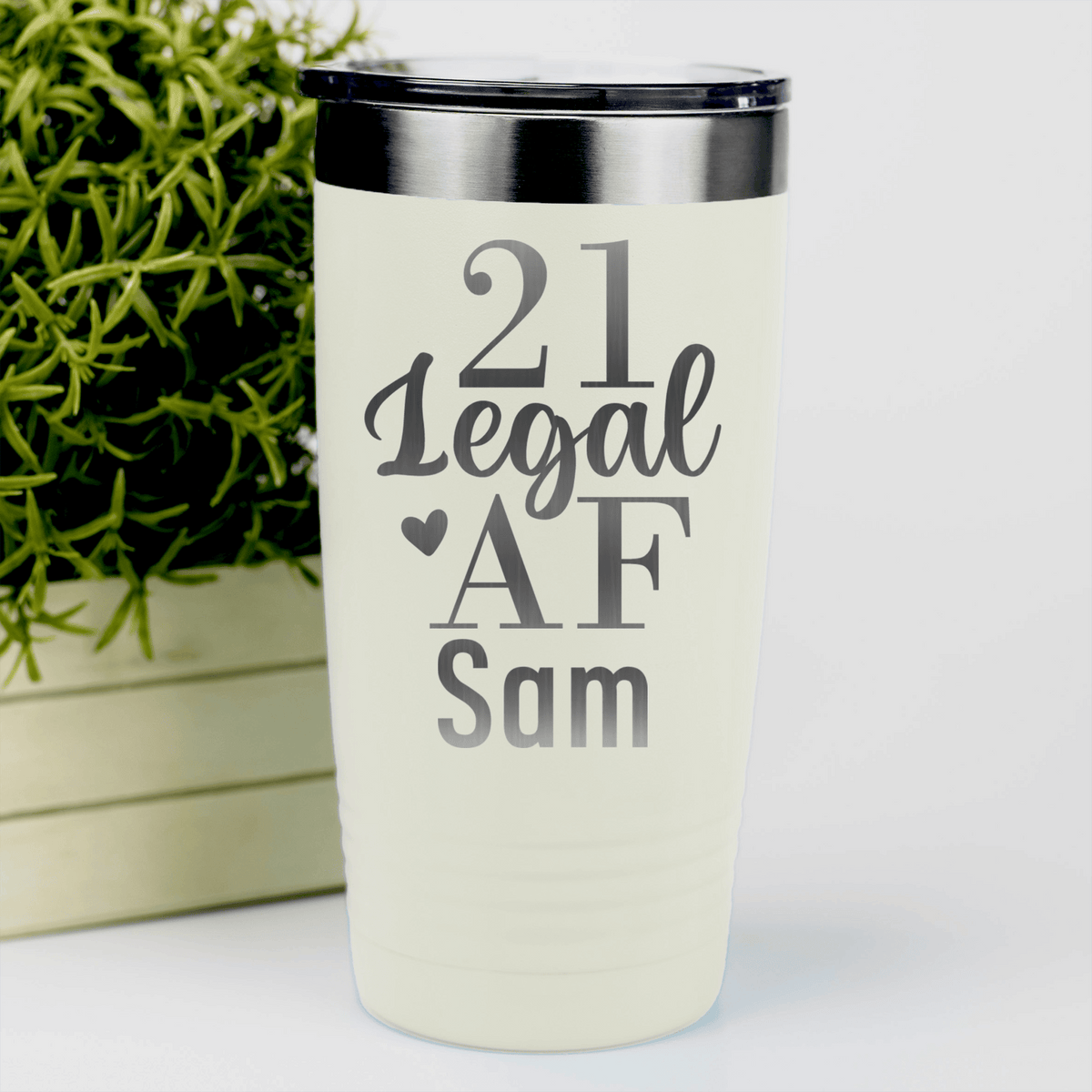 White Birthday Tumbler With Twenty One Af Design