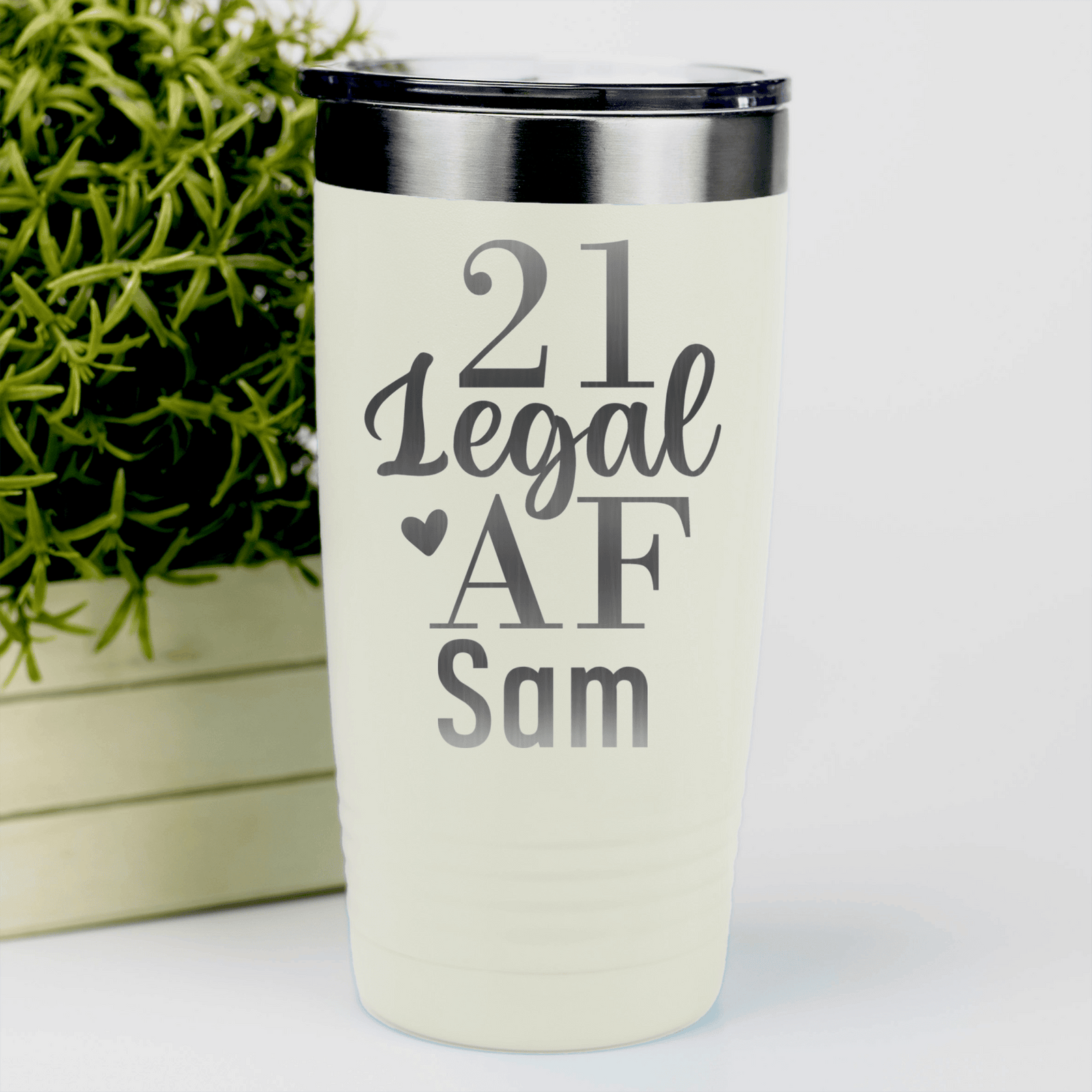 White Birthday Tumbler With Twenty One Af Design