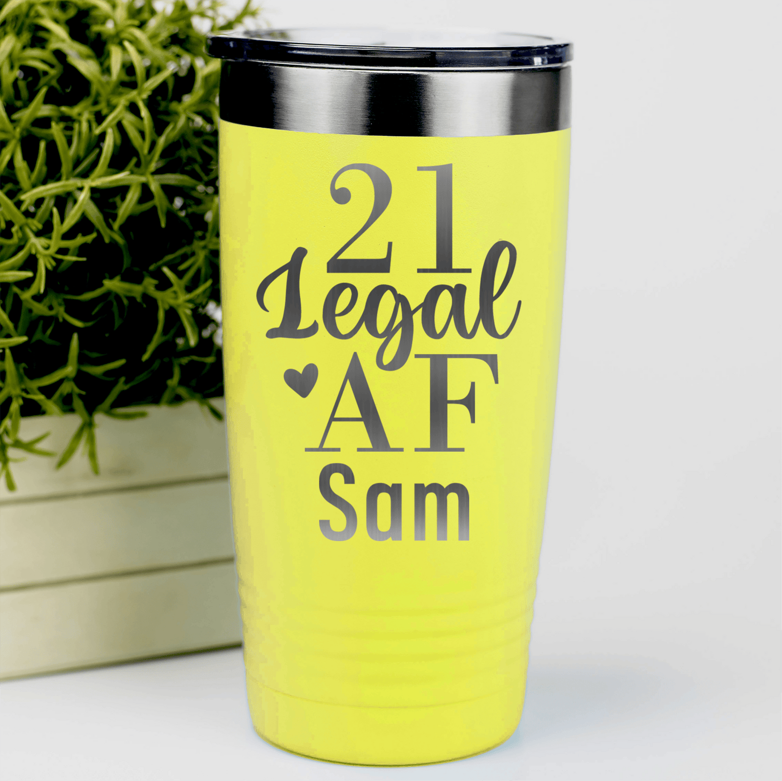 Yellow Birthday Tumbler With Twenty One Af Design