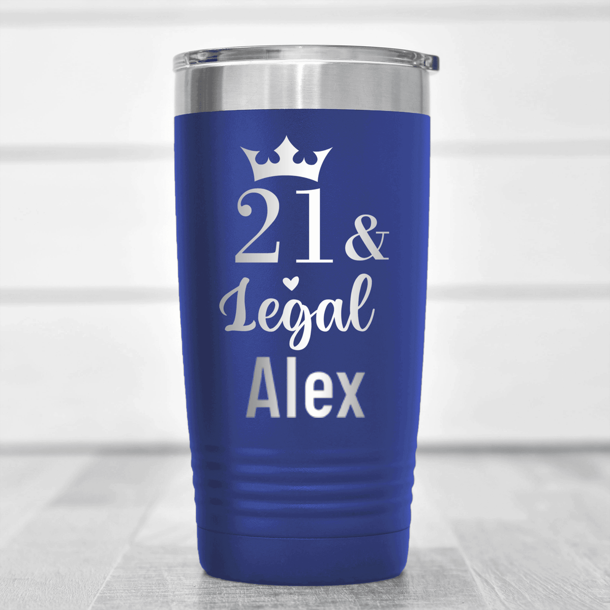 Blue Birthday Tumbler With Twenty One And Legal Design