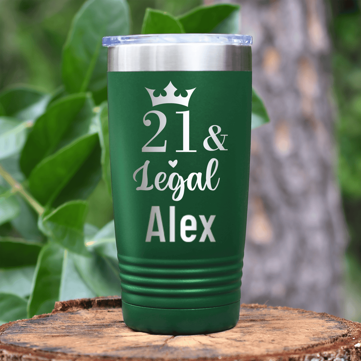 Green Birthday Tumbler With Twenty One And Legal Design