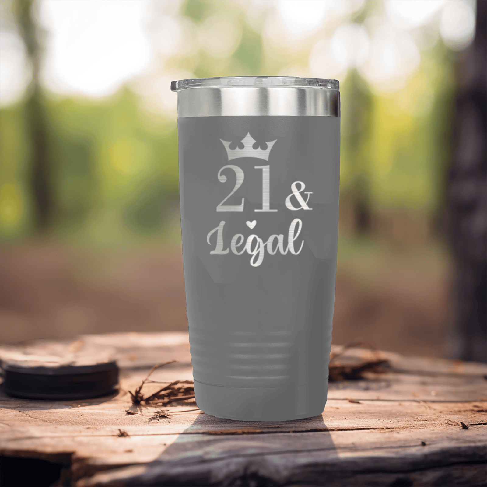 Grey birthday tumbler Twenty One And Legal