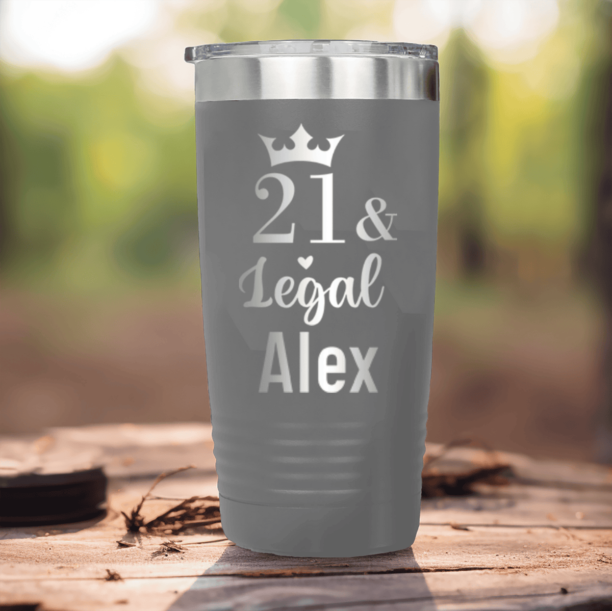 Grey Birthday Tumbler With Twenty One And Legal Design