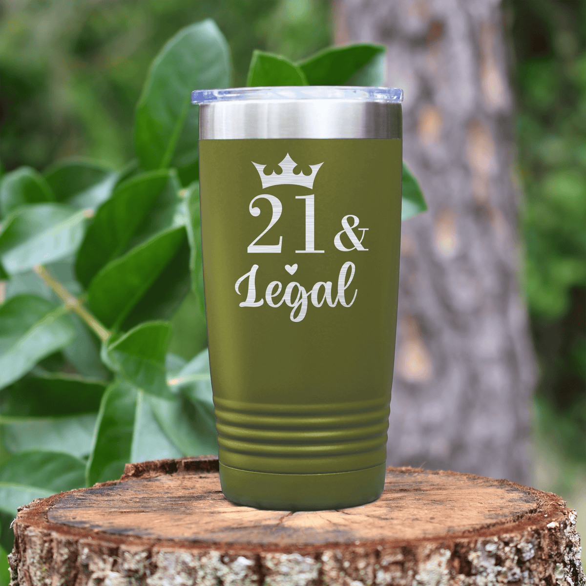 Military Green birthday tumbler Twenty One And Legal