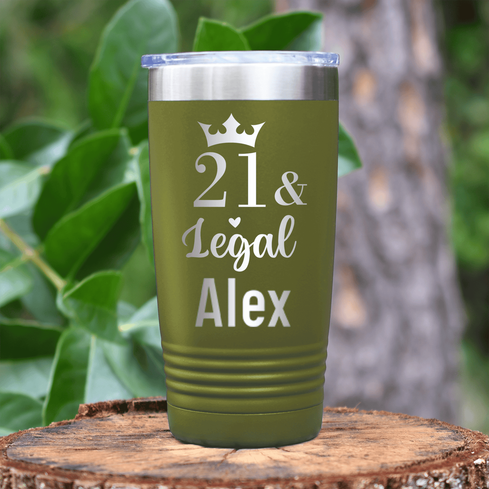 Military Green Birthday Tumbler With Twenty One And Legal Design