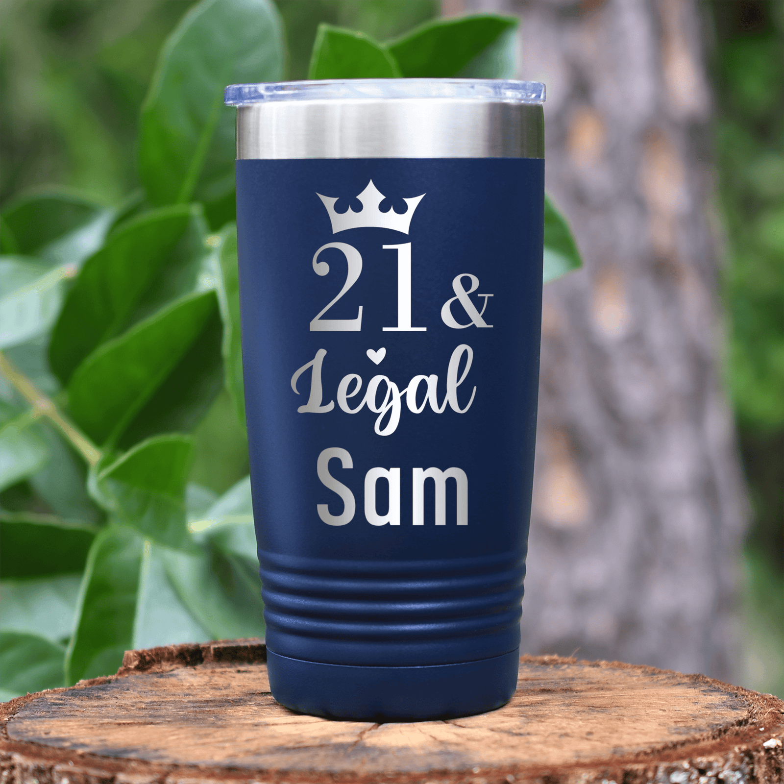 Navy Birthday Tumbler With Twenty One And Legal Design
