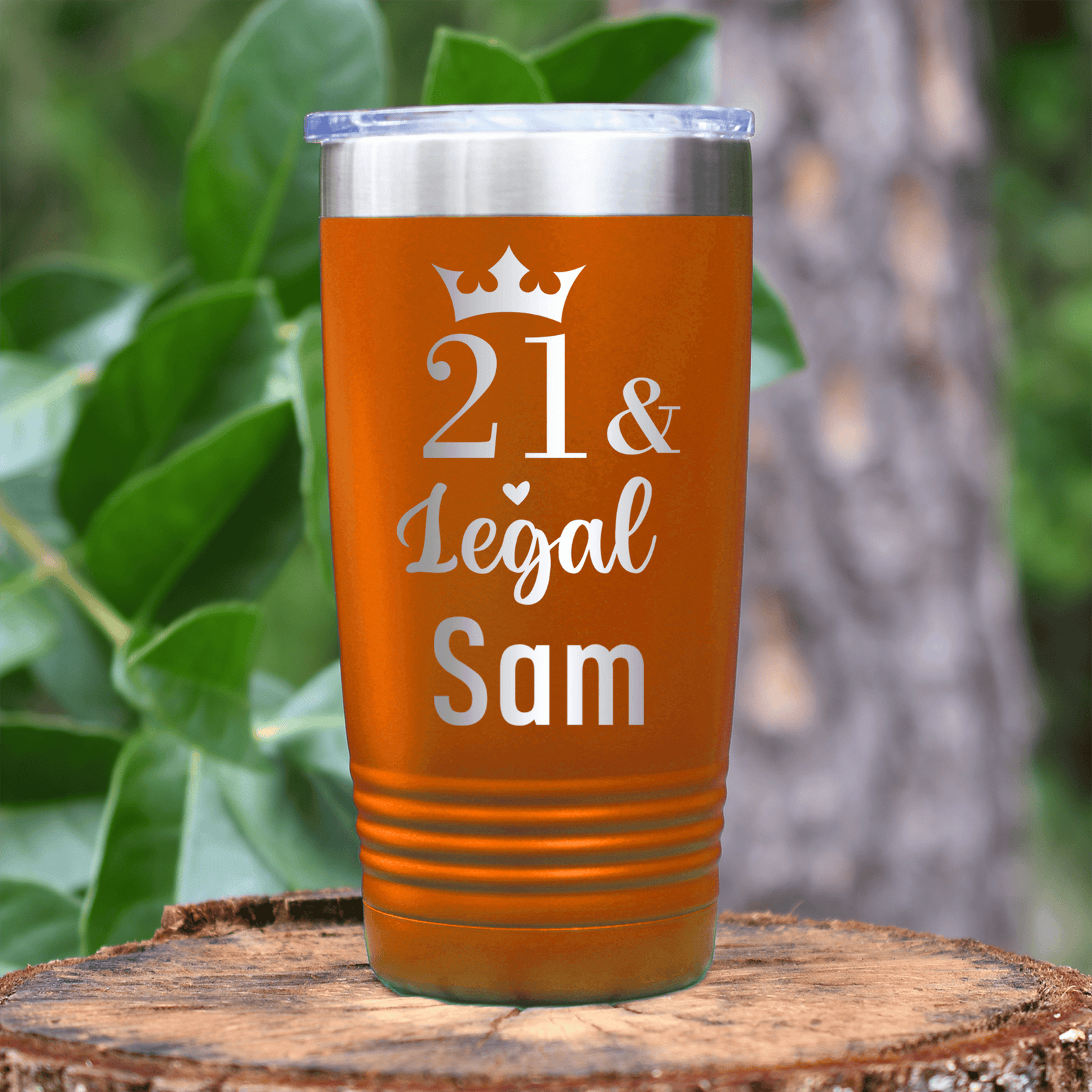 Orange Birthday Tumbler With Twenty One And Legal Design