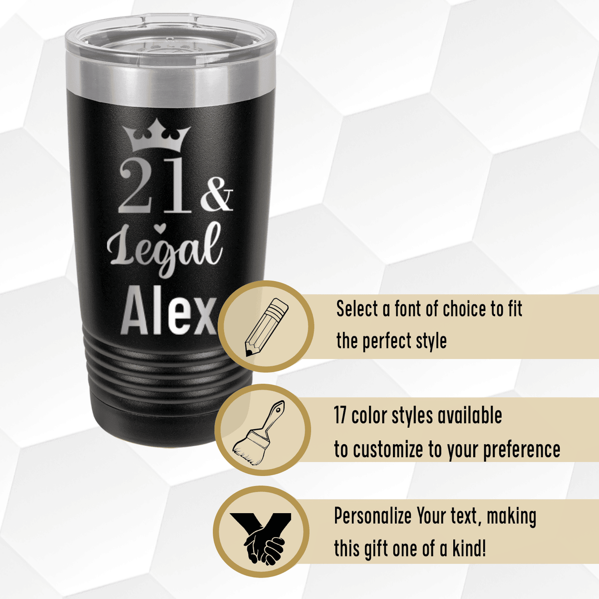 Personalized Twenty One And Legal Tumbler for her, Customized Gifts for Women by Groovy Girl Gifts