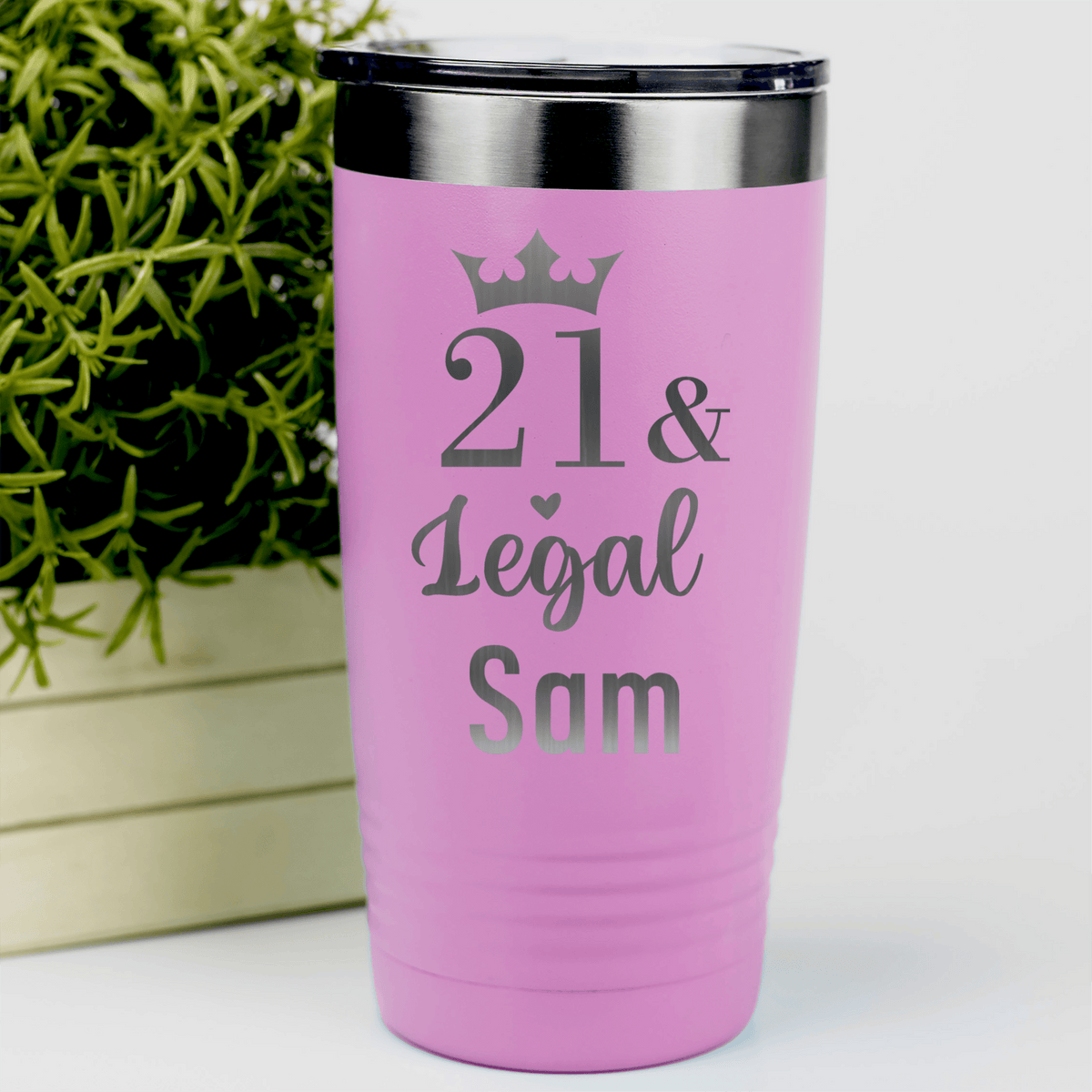 Pink Birthday Tumbler With Twenty One And Legal Design