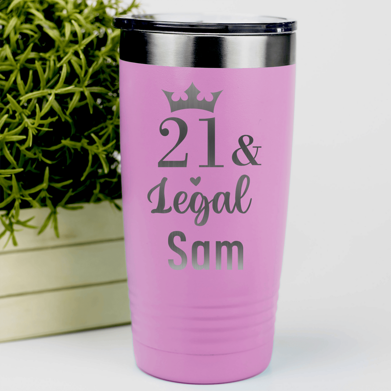Pink Birthday Tumbler With Twenty One And Legal Design