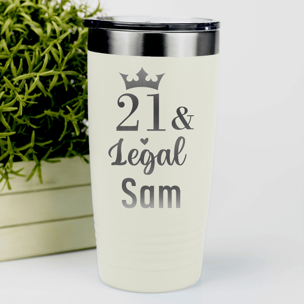White Birthday Tumbler With Twenty One And Legal Design