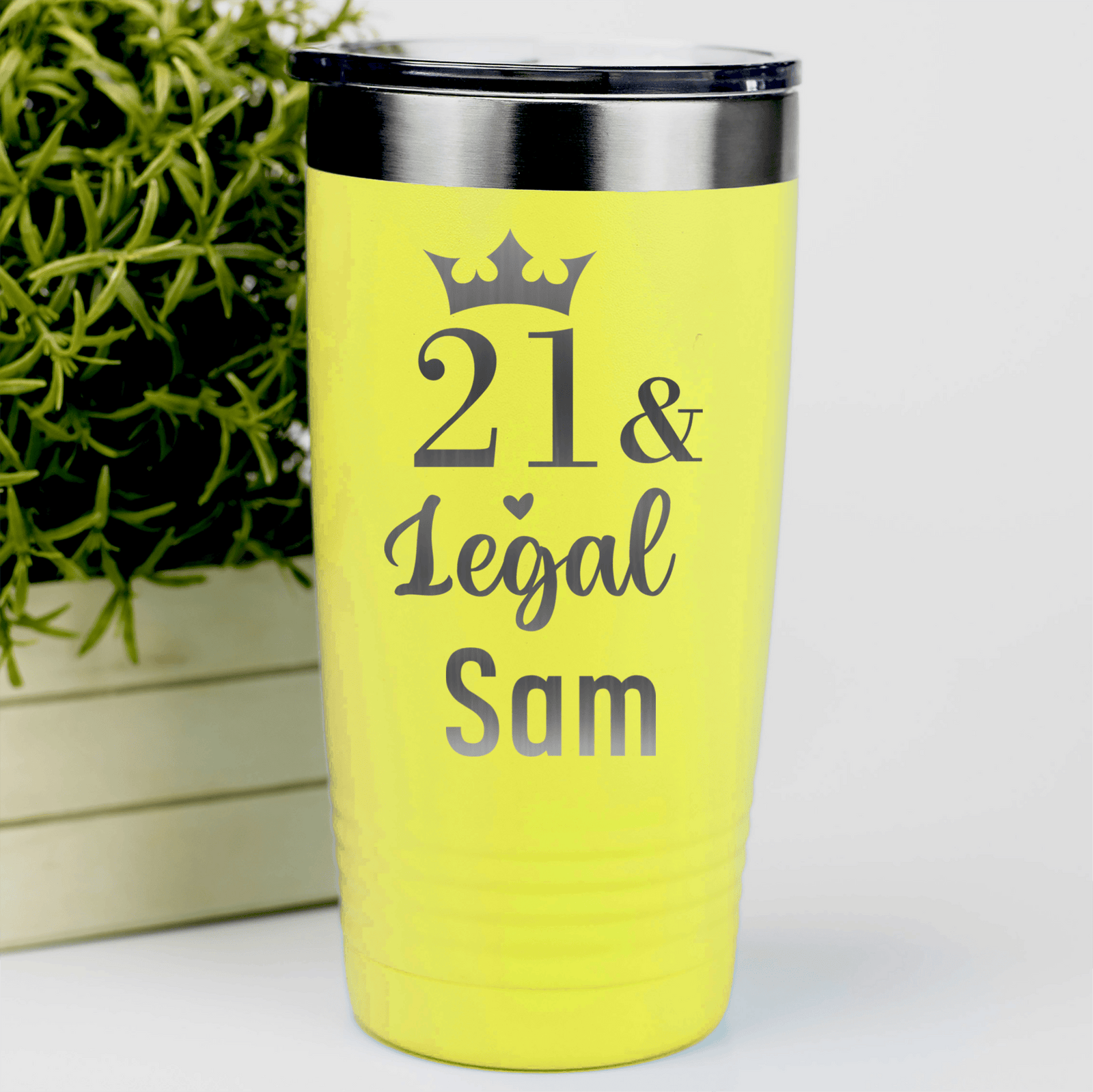 Yellow Birthday Tumbler With Twenty One And Legal Design